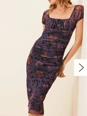 Anthropologie Maeve Puff Sleeve Square Neck Mesh Midi Dress Small